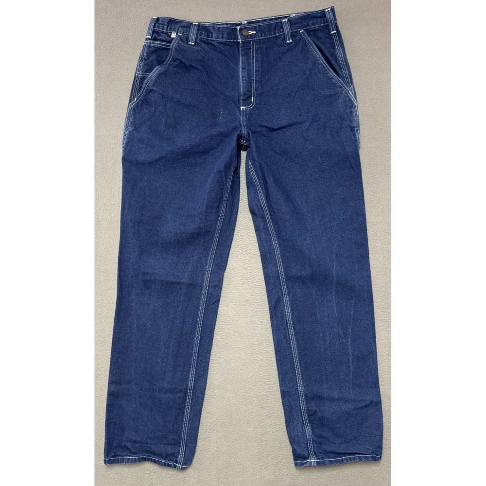 Carhartt FR Carpenter Jeans Mens 36x34 (36x32) Workwear Rugged Dark Wash Denim